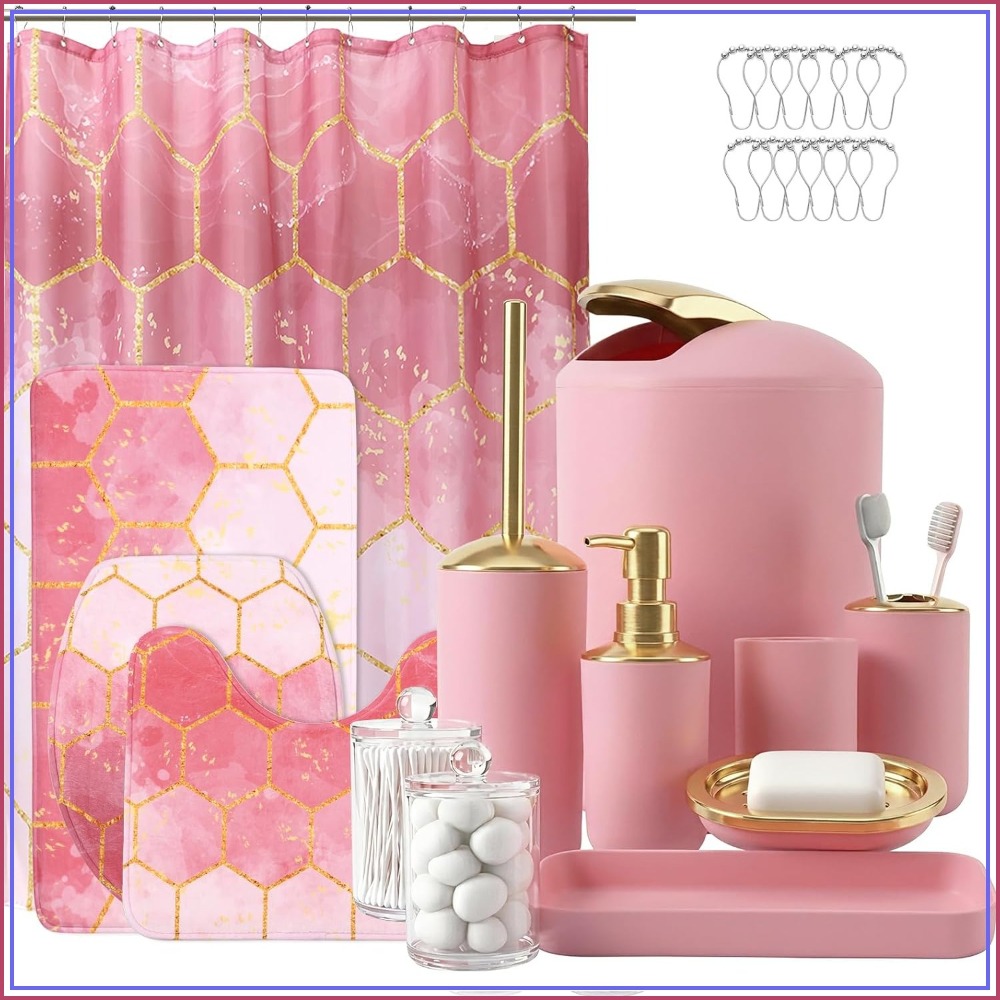 Toothbrush Holder Set - 25 Piece Pink and Gold Bathroom