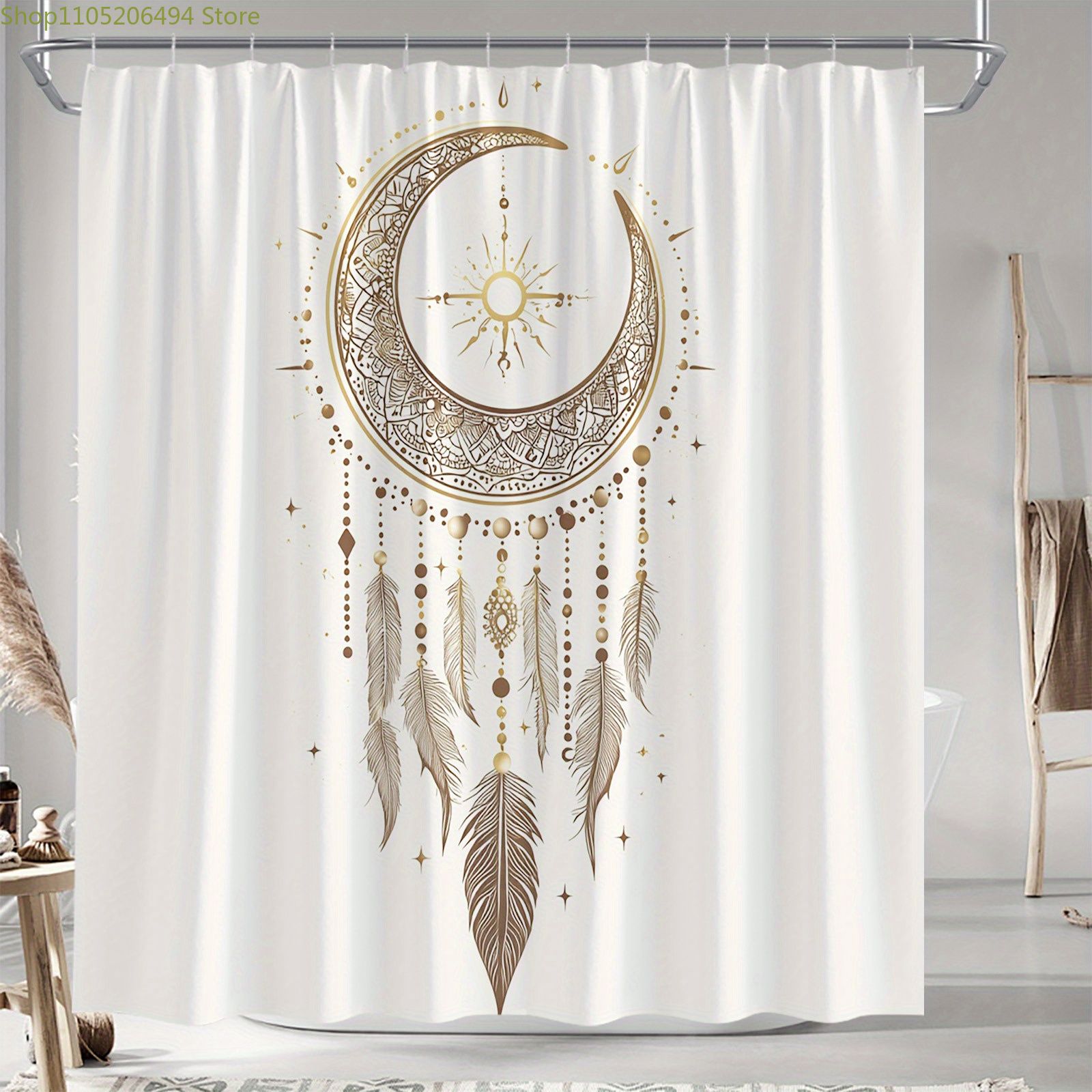 Home Bathroom Design Ideas - Golden Moon Dreamcatcher Shower Curtain, Boho