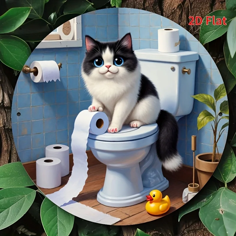 Home Decor Bathroom Ideas - 2D Metal Sign Funny Cat On