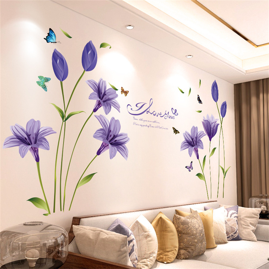 3D Butterfly Flower Colorful W - Home Bathroom Wallpaper ulasan dan harga