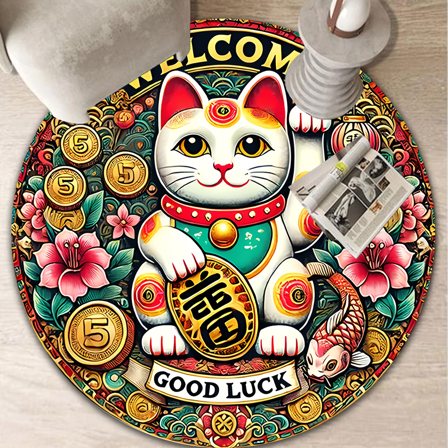 Chinese Lucky Cat Round Rug We - Home Goods Bathroom Mats ulasan dan harga