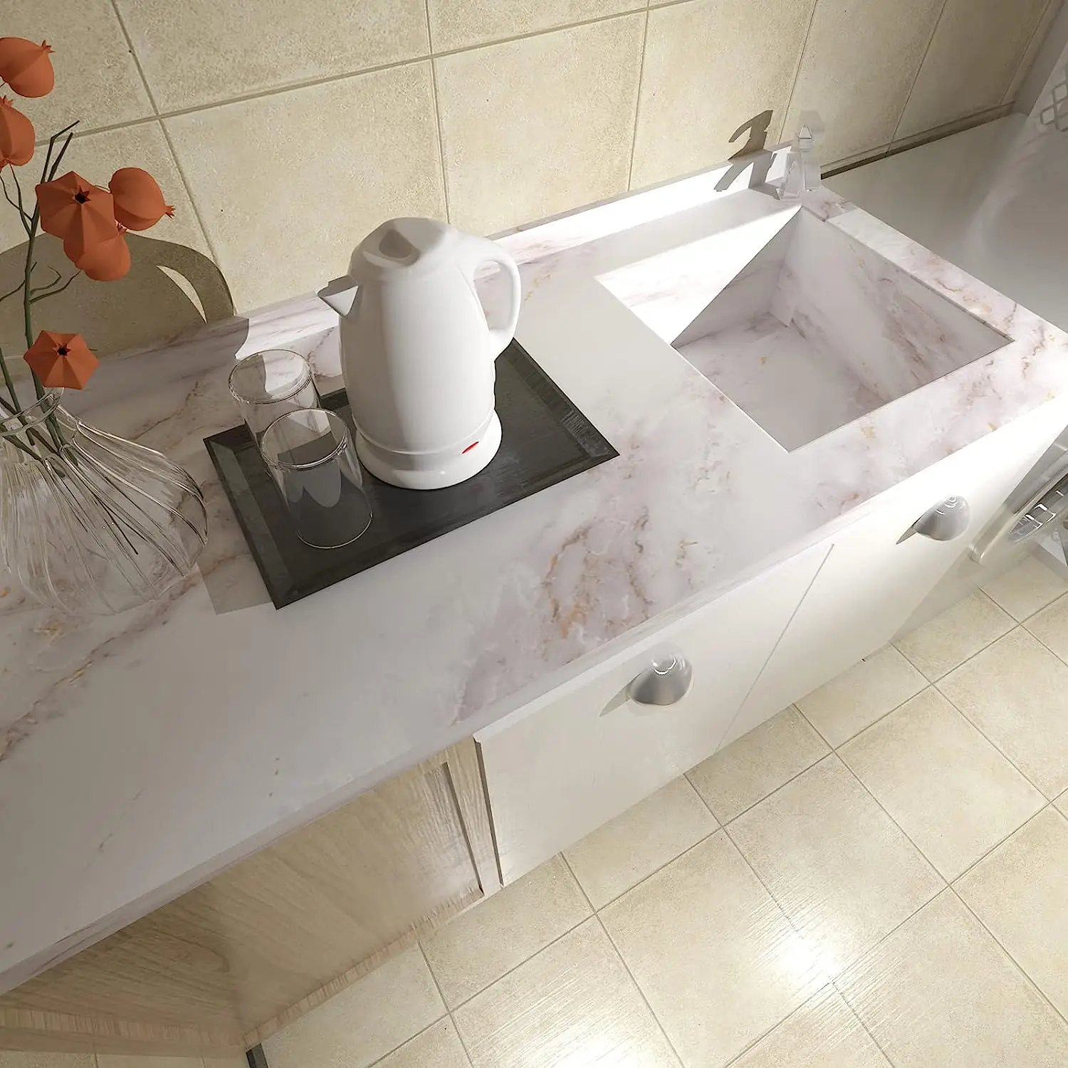 Matte Marble Self Adhesive Sti - Home Bathroom Wallpaper ulasan dan harga