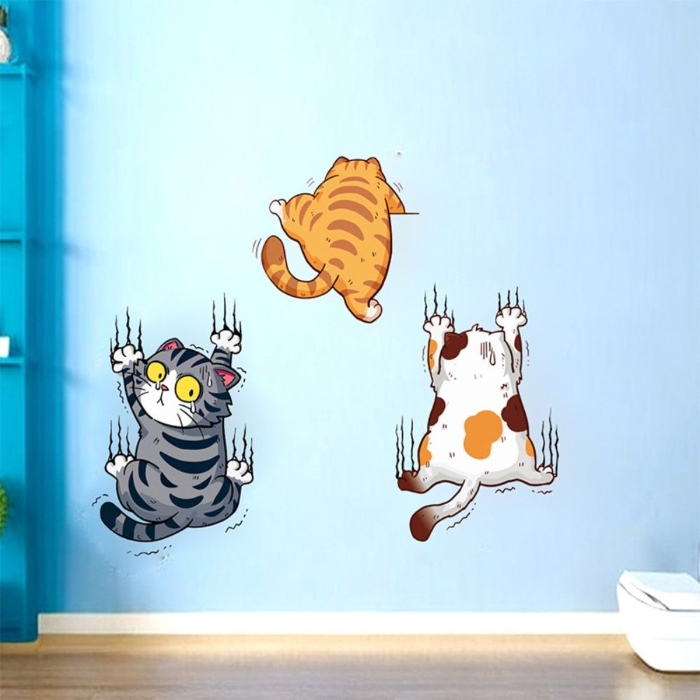 3 PCS/SET Cute Cat Wall Sticke - Home Bathroom Wallpaper ulasan dan harga