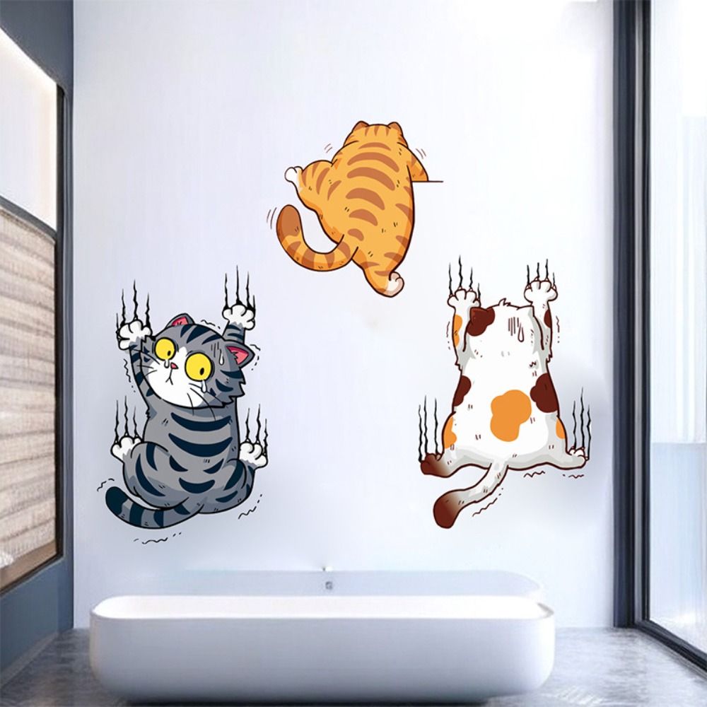 3 PCS/SET Cute Cat Wall Sticke - Home Bathroom Wallpaper ulasan dan harga