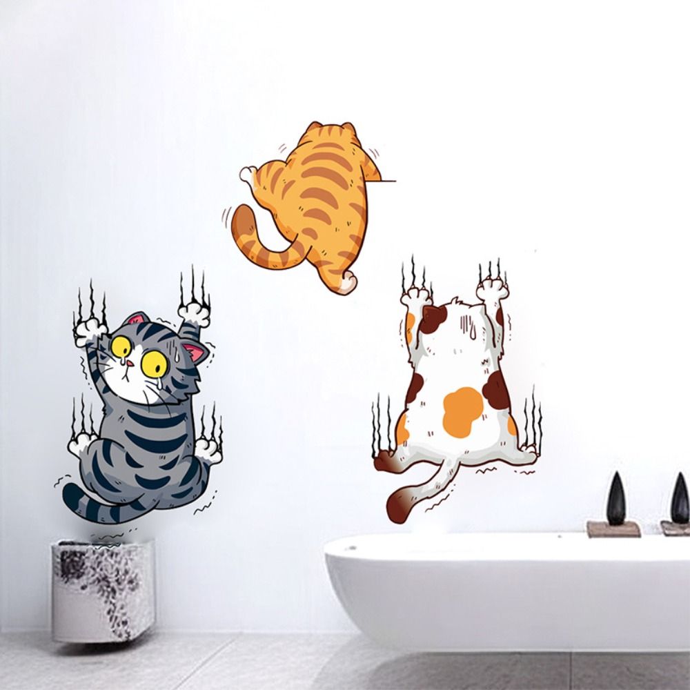 3 PCS/SET Cute Cat Wall Sticke - Home Bathroom Wallpaper ulasan dan harga