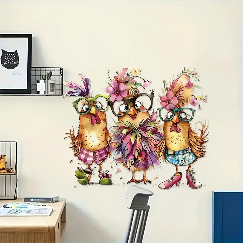 Three Funny Cartoon Chicks Wal - Home Bathroom Wallpaper ulasan dan harga