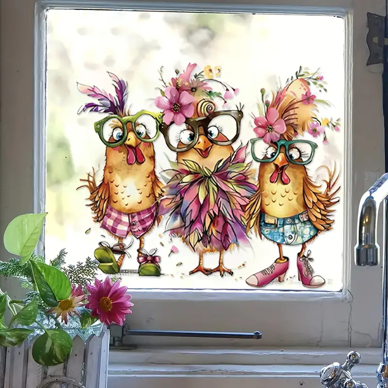 Three Funny Cartoon Chicks Wal - Home Bathroom Wallpaper ulasan dan harga