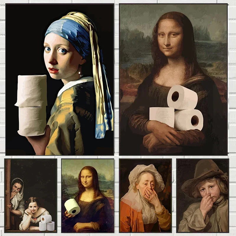 Funny Mona Lisa Wearing Pearls - Home Bathroom Wallpaper ulasan dan harga