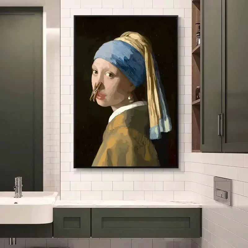 Funny Mona Lisa Wearing Pearls - Home Bathroom Wallpaper ulasan dan harga